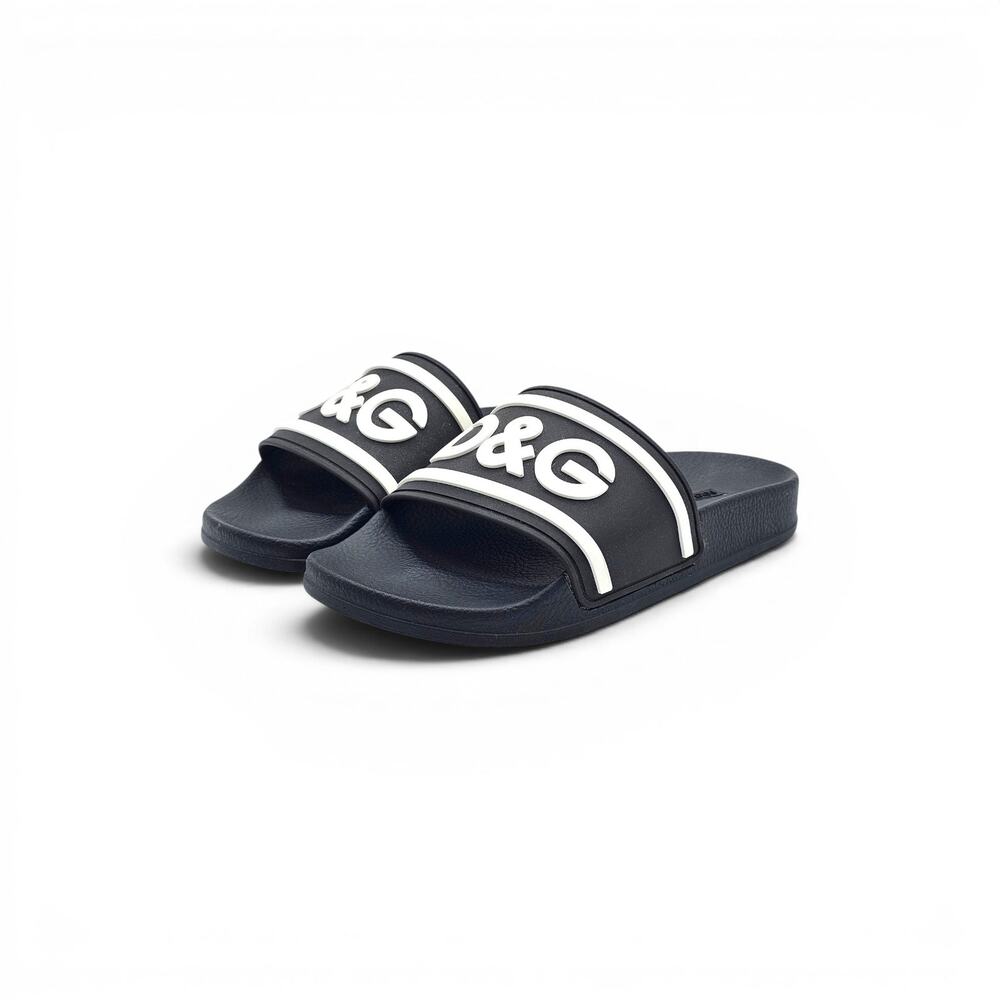 Dolce & Gabbana Women Rubber Slide Sandals Black White EU 39 US 9 - NWOB